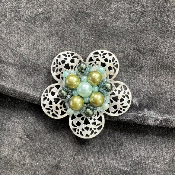 Vintage Jeannie Bouchever Velvet Evening Clutch Brown Floral Brooch To close‎ - Picture 7 of 11